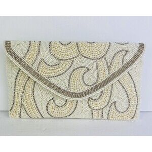 NEW David Jeffery WeddingEvening Clutch/Shoulder Bag Cream Pearls and Rhinestone